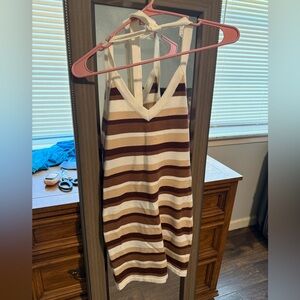 Princess Polly Brown and Cream Strapless Dress